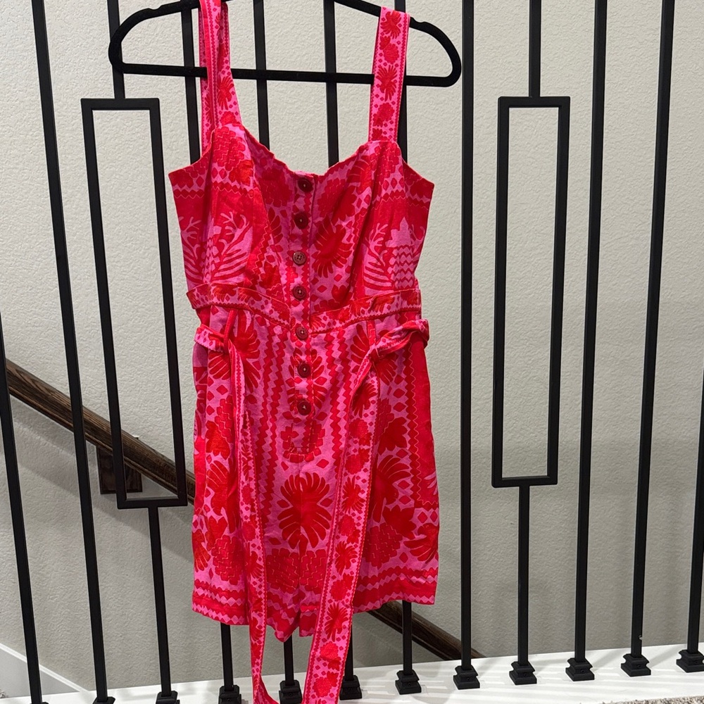 FARM Rio Red and Pink Floral Romper with Tie and pockets